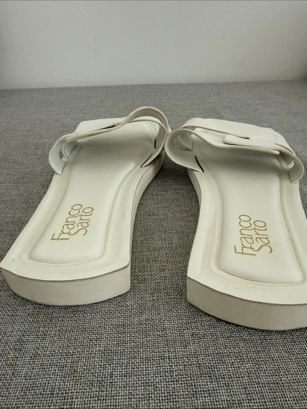 Franco Sarto White Double-Strap Leather Slide Sandals